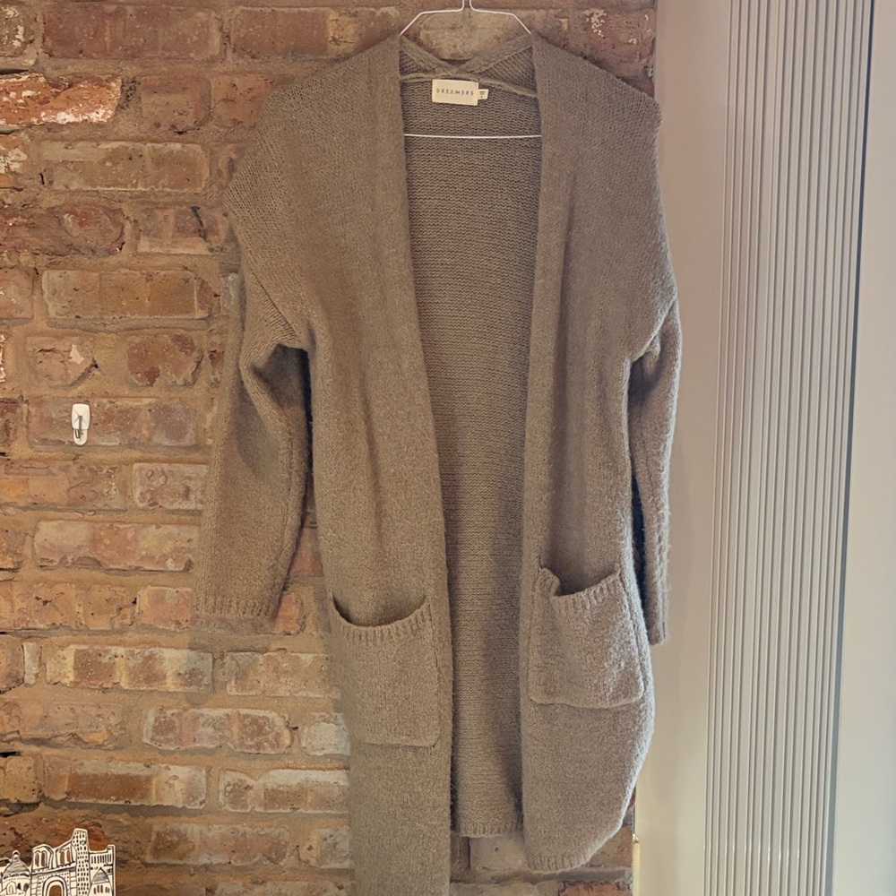 Dreamers Taupe Open Front Cardigan